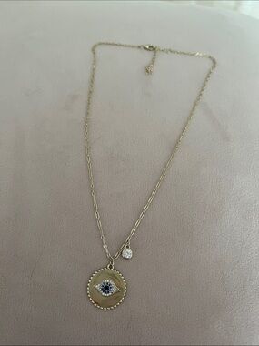 Gold Tone Evil Eye Pendant Necklace Blue Bead Accent 925